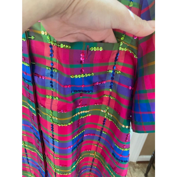 Women's Diane Gilman Pink Green Plaid Blouse Size L - Picture 7 of 8